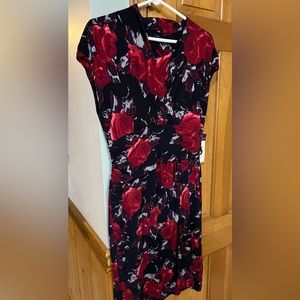 Chaps Floral Print Faux Wrap Front Midi Dress Large NWT